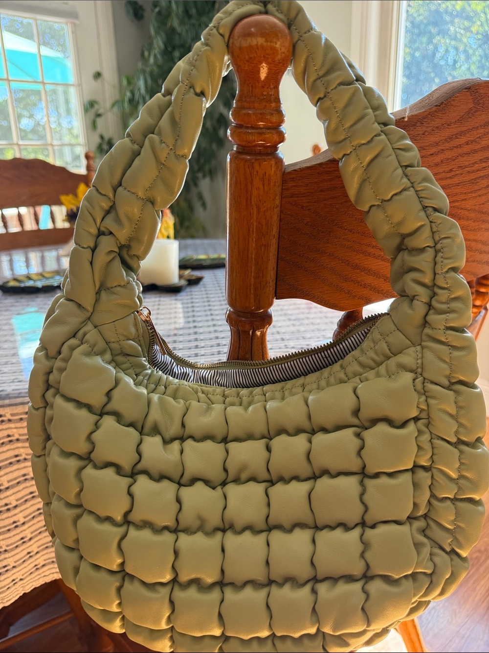 Quilted Olive Green Shoulder Bag - Women